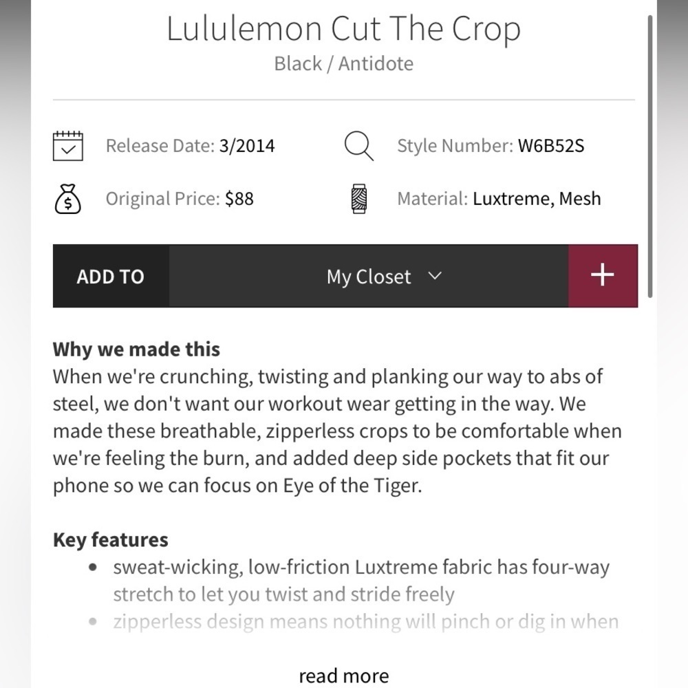 Lululemon Cut the Crop Leggings Faux Leather Side - Size 2 - Picture 6 of 6